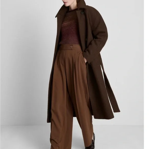 Warm Belted Brown Overcoat with Dolman Sleeves - Picture 2 of 4